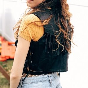Genuine leather moto vest with fringe